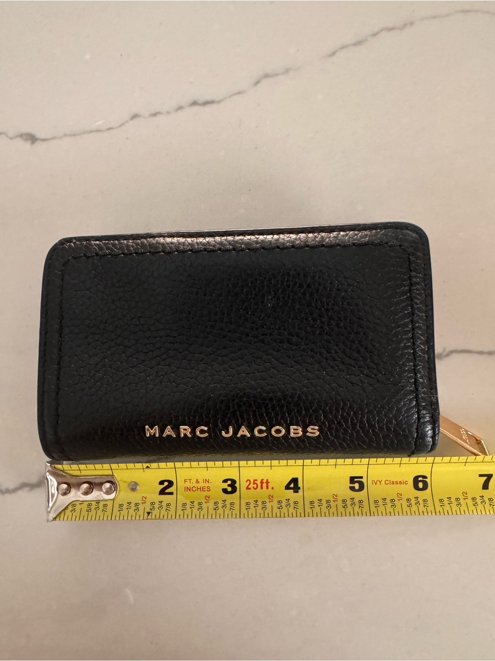 Marc Jacobs Black Pebbled Leather Zip Card Wallet with Gold Logo - Picture 5 of 7